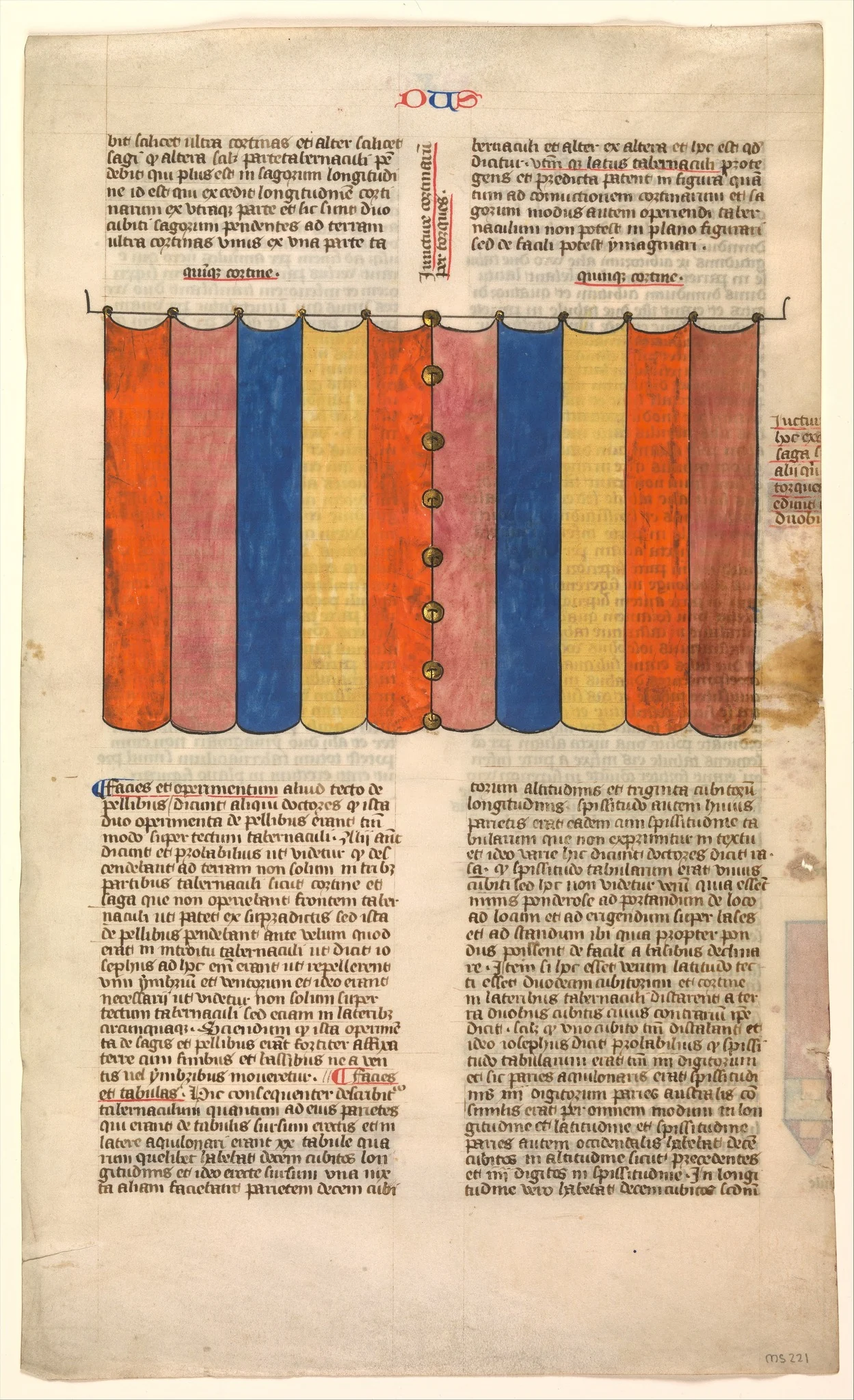 Curtain of the Tabernacle, one of six illustrated leaves from the Postilla Litteralis (Literal Commentary) of Nicholas of Lyra, detail