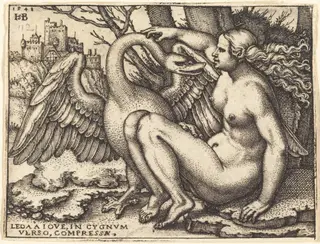 Leda and the Swan, by Sebald Beham, ink, 1548