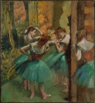 Dancers, Pink and Green, by Edgar Degas, oil, 1896
