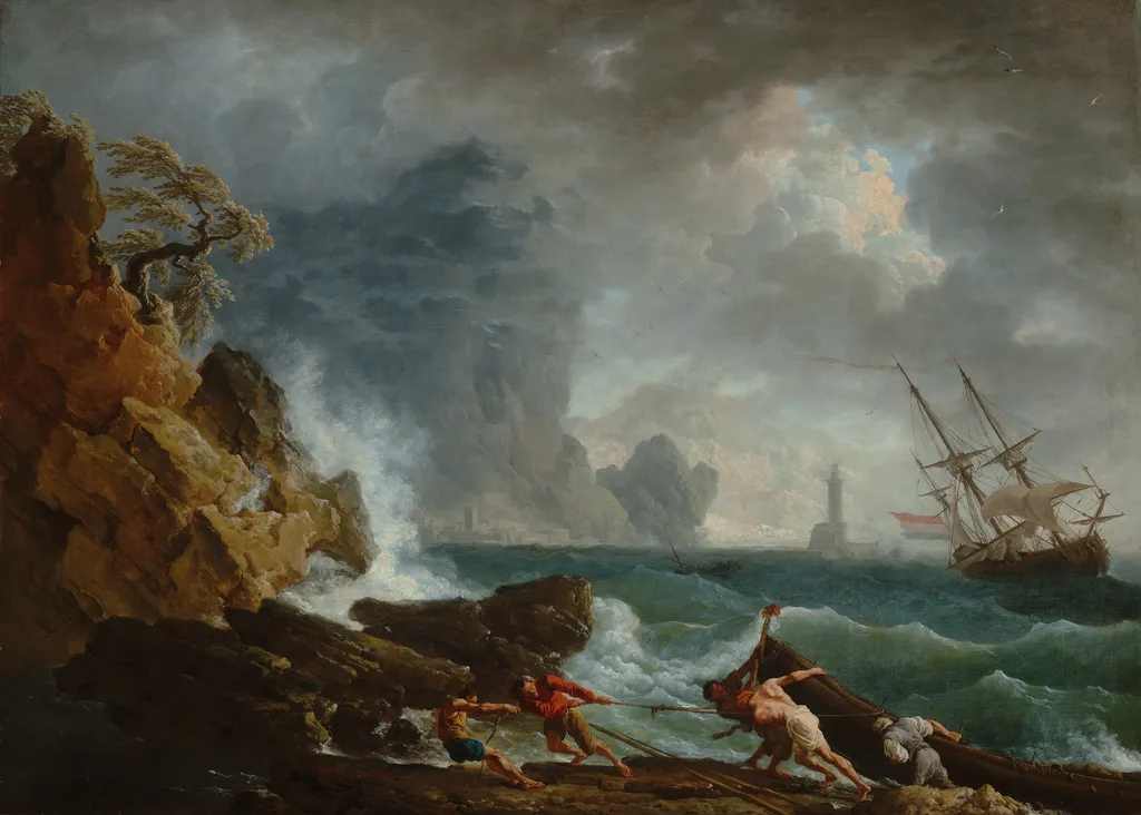 An Italian Harbour in Stormy Weather, by Claude-Joseph Vernet, oil, 1750