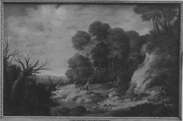 Waldlandschaft mit Hirschjagd, detail