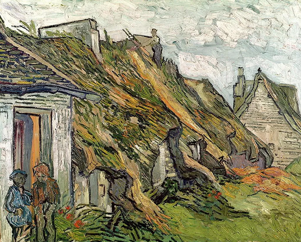 Thatched Sandstone Cottages in Chaponval, by Vincent van Gogh, oil