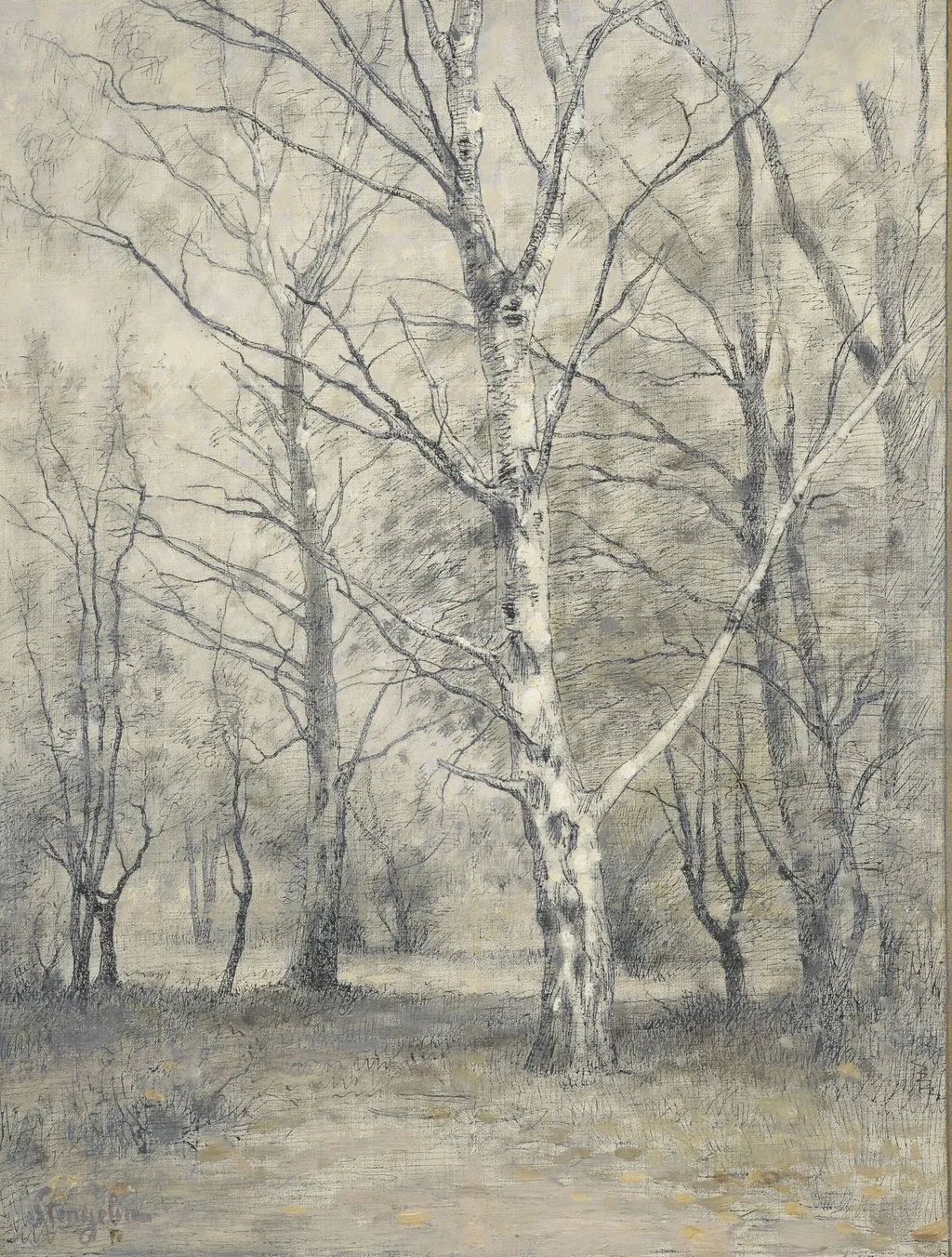 Bos met berkebomen, by Alphonse Stengelin, oil, 1896