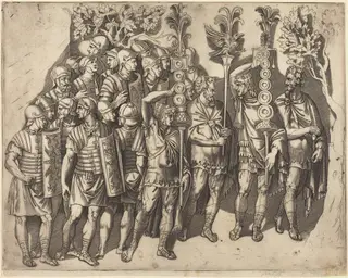 A Roman Legion, by Marco Dente, ink, 1521