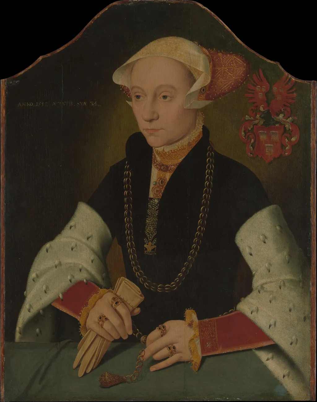 Portrait of a Woman of the Slosgin Family of Cologne, by Barthel Bruyn the Younger, oil, 1557