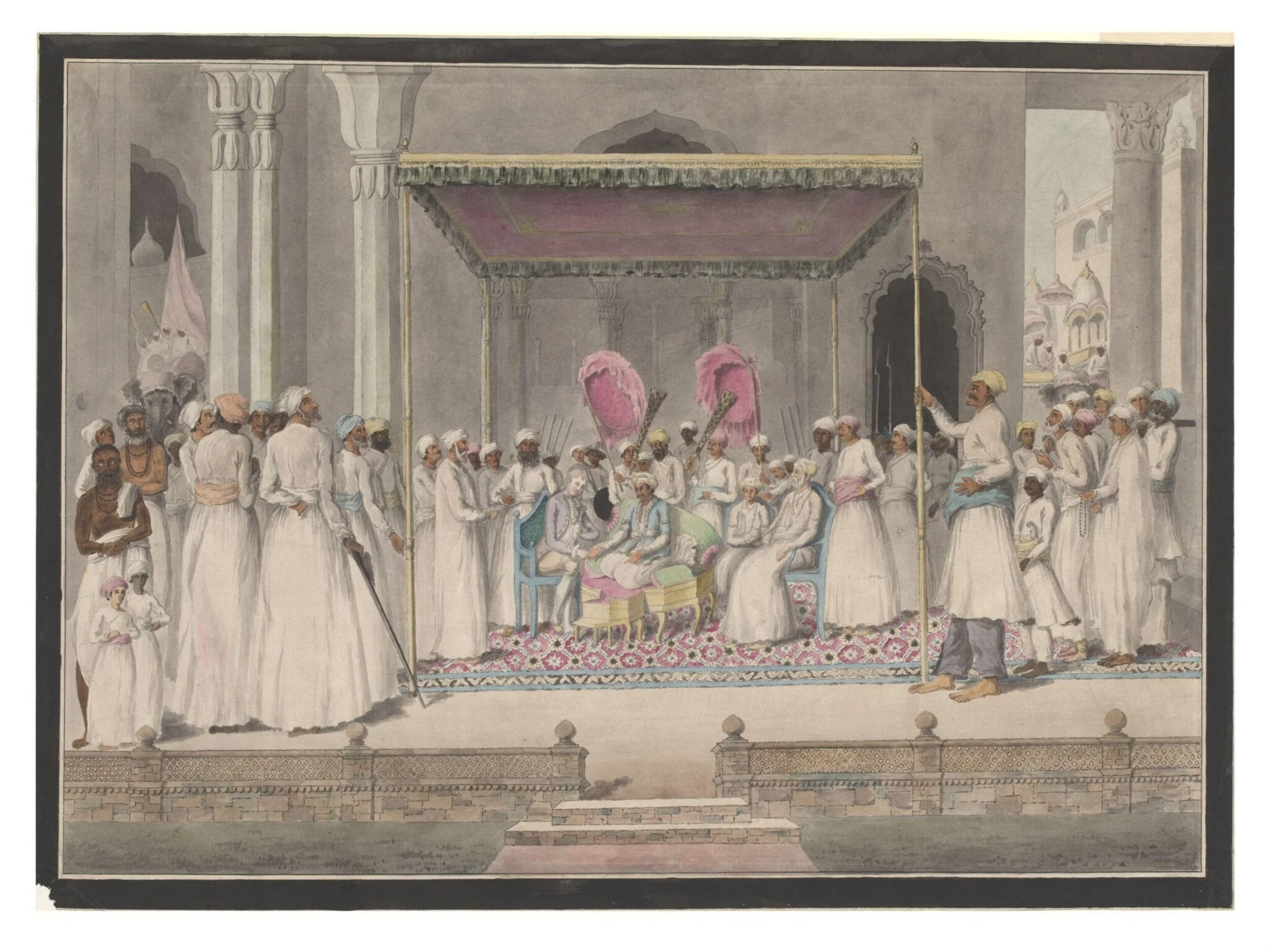 Mubarak ud-Daula, Nawab of Murshidabad, in durbar with the British Resident, Sir John Hadley D'Oyly, detail