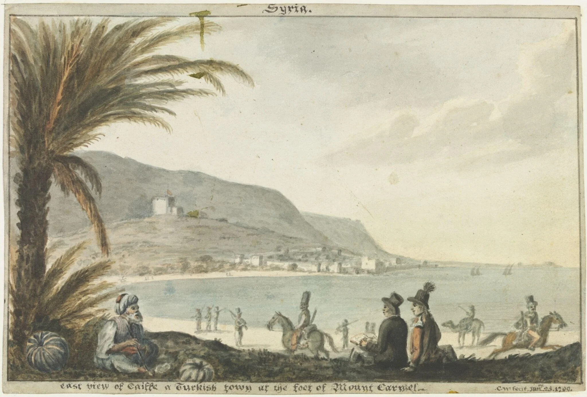 Syria. east view of Caiffe a Turkish town at the foot of Mount Carmel, detail