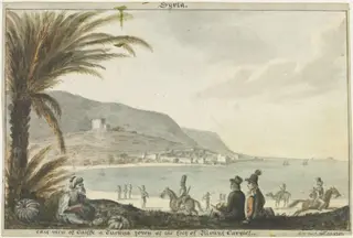 Syria. east view of Caiffe a Turkish town at the foot of Mount Carmel, by Cooper Willyams, watercolor, 1799