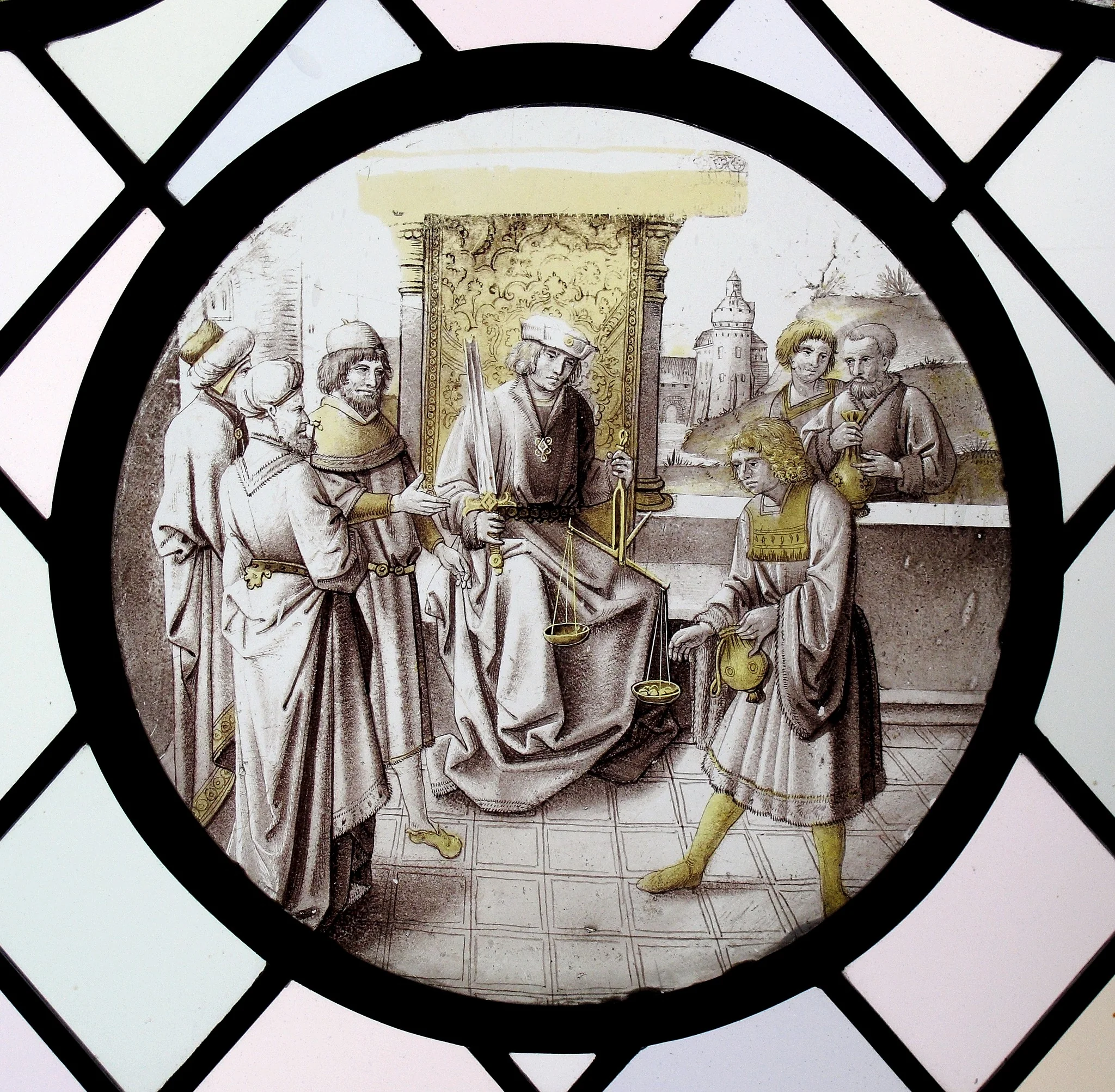 Roundel with Judgment or Allegorical Scene, detail