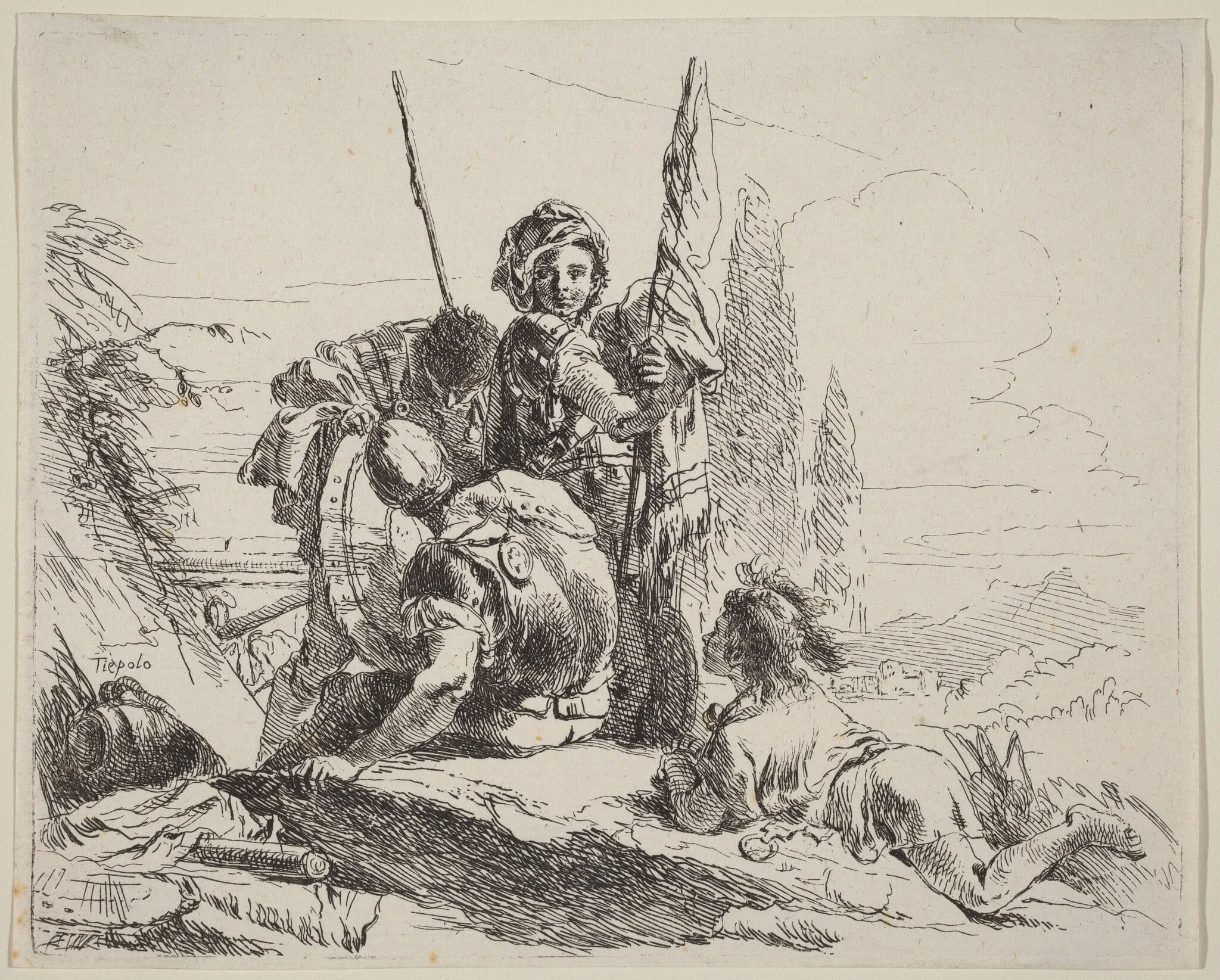 Three Soldiers and a Youth, detail