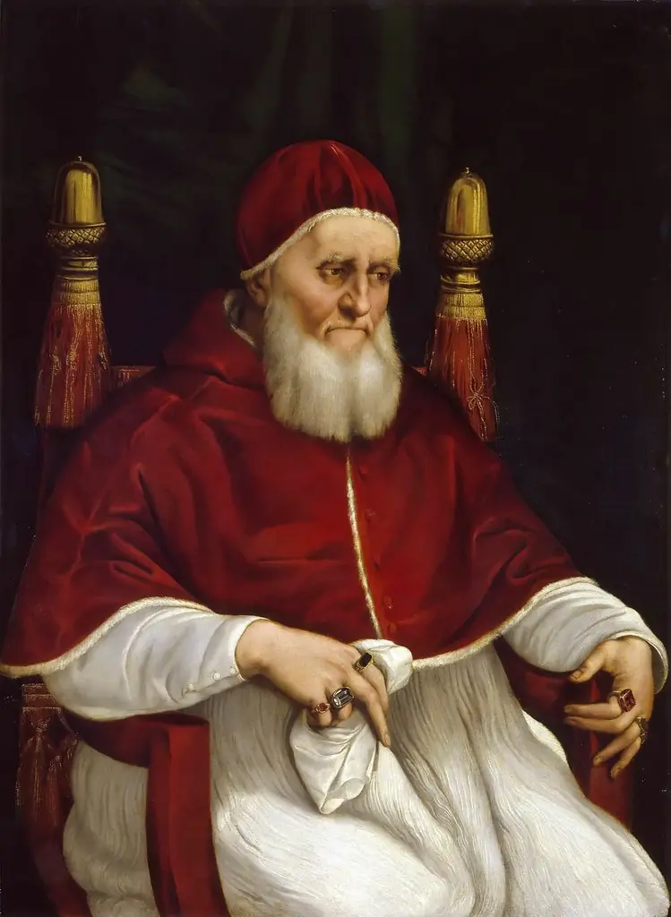 Portrait of Pope Julius II, by Raphael, tempera, 1512