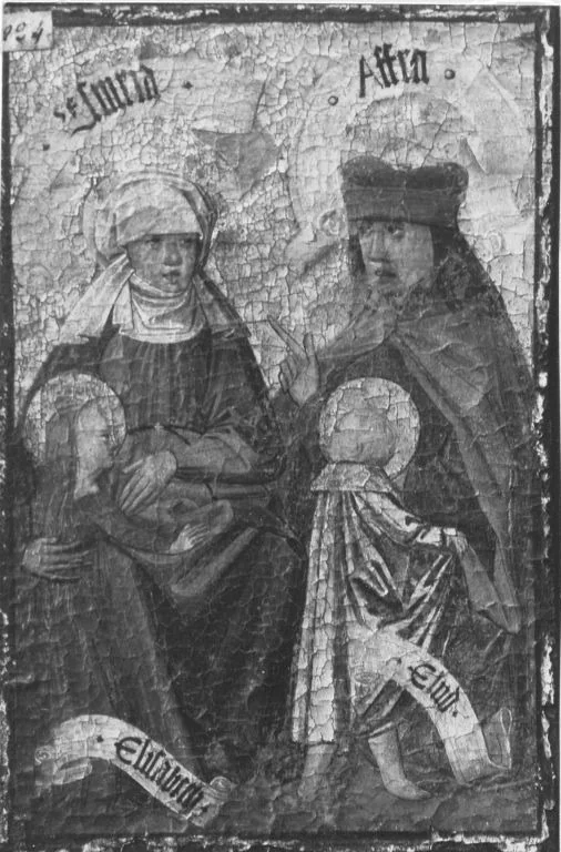 Zweiter Kirchheimer Sippenaltar: Esmeria und Afra mit Elisabeth und Eliud, detail