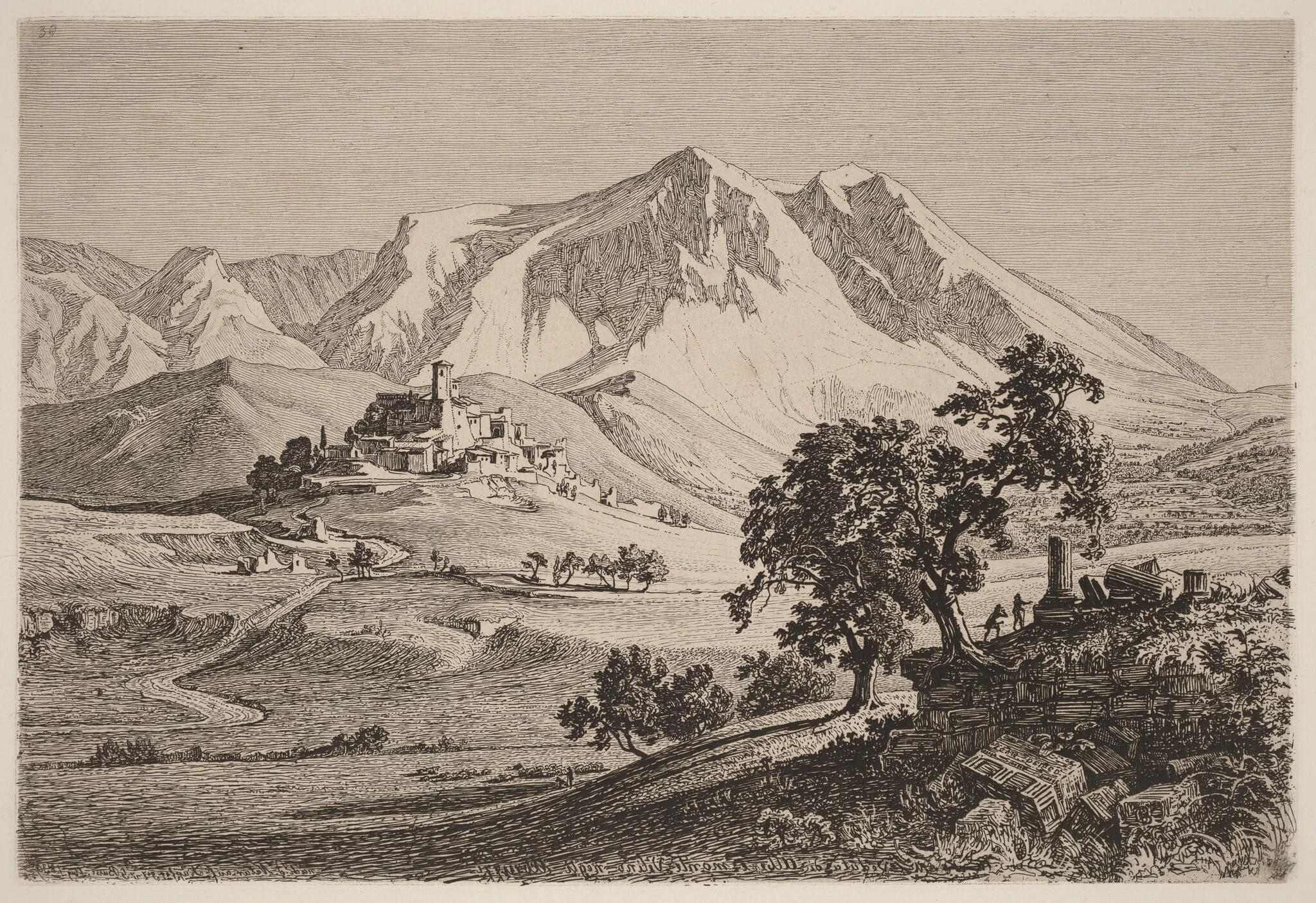 Veduta di Albe e Monte Velino negli Abruzzi, detail