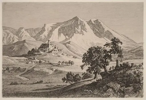 Veduta di Albe e Monte Velino negli Abruzzi, by Georg Heinrich Busse, ink, 1839