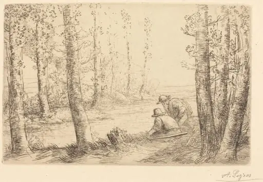 Rest along the Banks of the River (Repos au bord de la riviere), by Alphonse Legros, ink, 1874