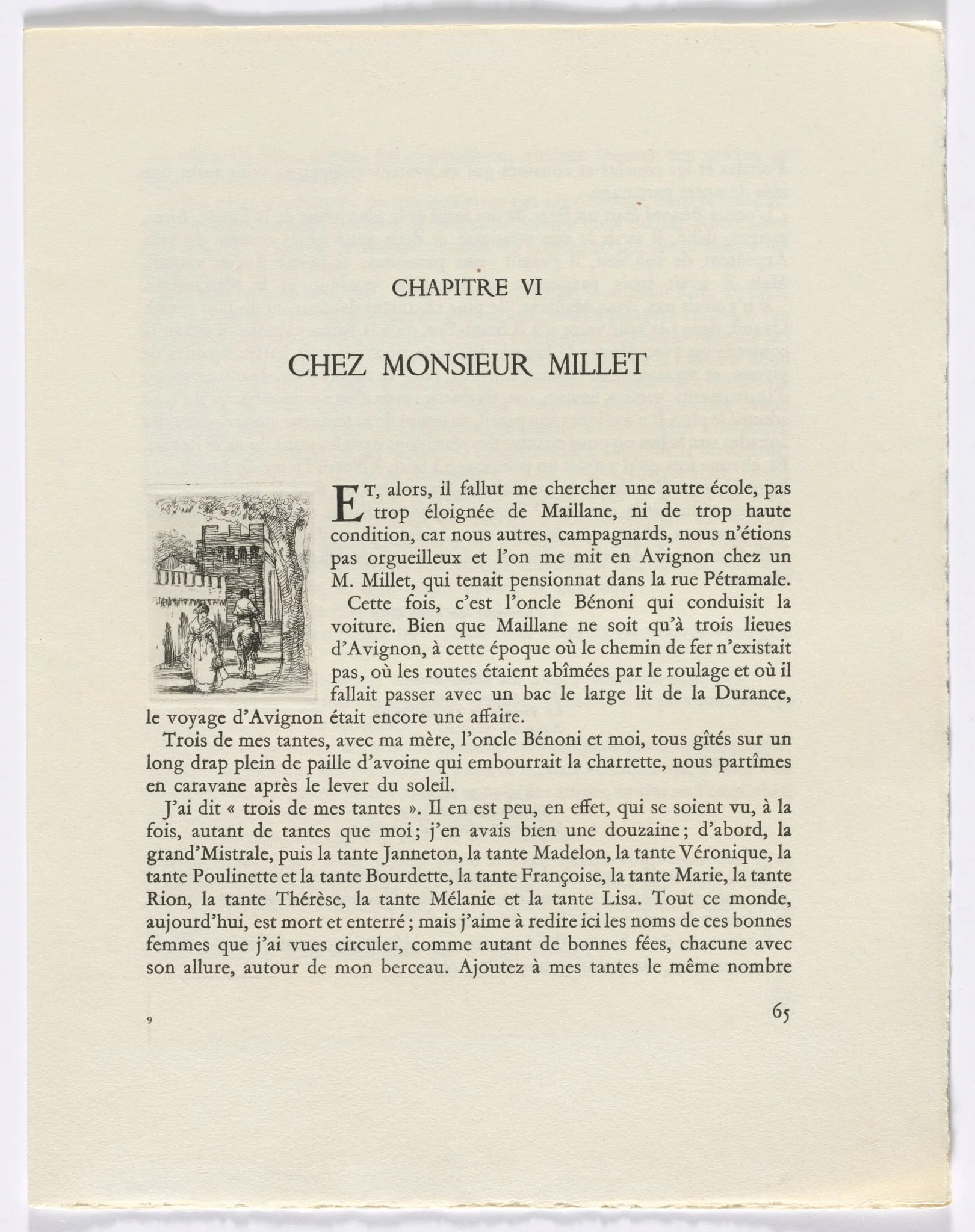 Frédéric Mistral: Mémoires et Recits by Frédéric Mistral: woman and man on horse (page 65), detail