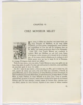 Frédéric Mistral: Mémoires et Recits by Frédéric Mistral: woman and man on horse (page 65), by Auguste Brouet, 1937