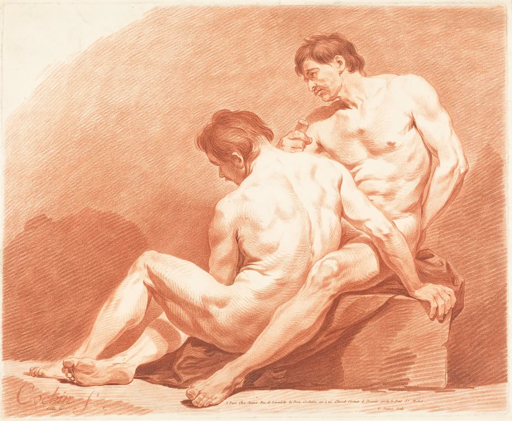Two Male Nudes, by Jean-François Janinet, chalk, 1774