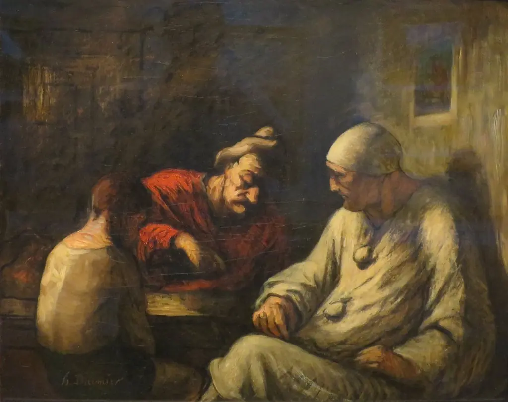 Saltimbanques Resting, by Honoré Daumier, oil, 1870