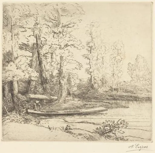 Trees at Water's Edge (Les arbres au bord de l'eau), by Alphonse Legros, ink, 1874