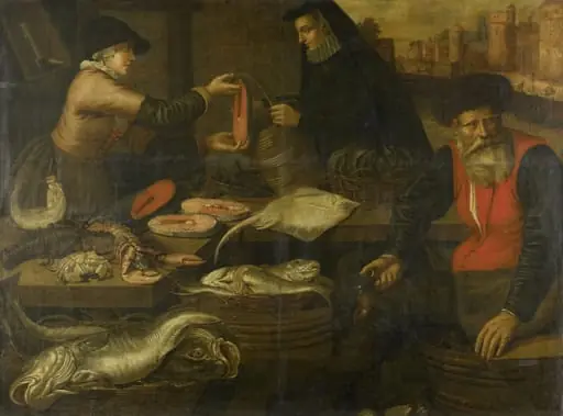 Fishmongers, by Jacob van Nieulandt, unspecified, 1617