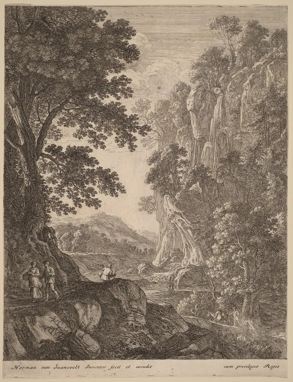 The Large Cascade, by Herman van Swanevelt, ink, 1628