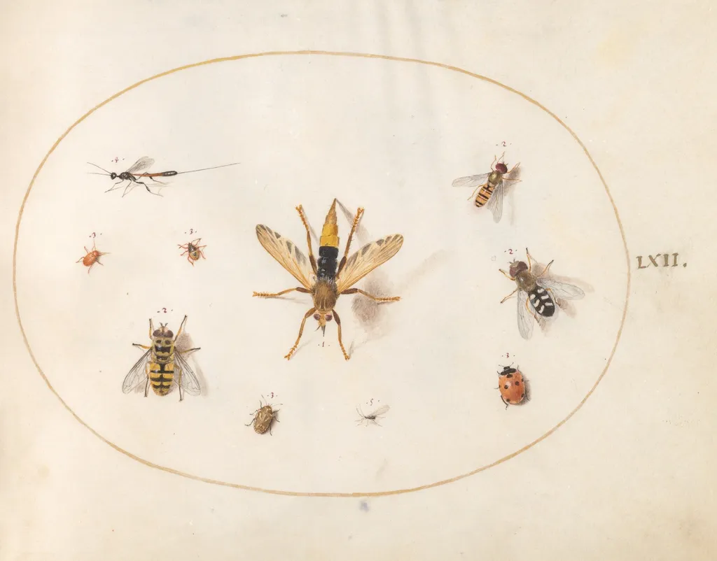 Plate 62: Ten Insects, by Joris Hoefnagel, gouache, 1594