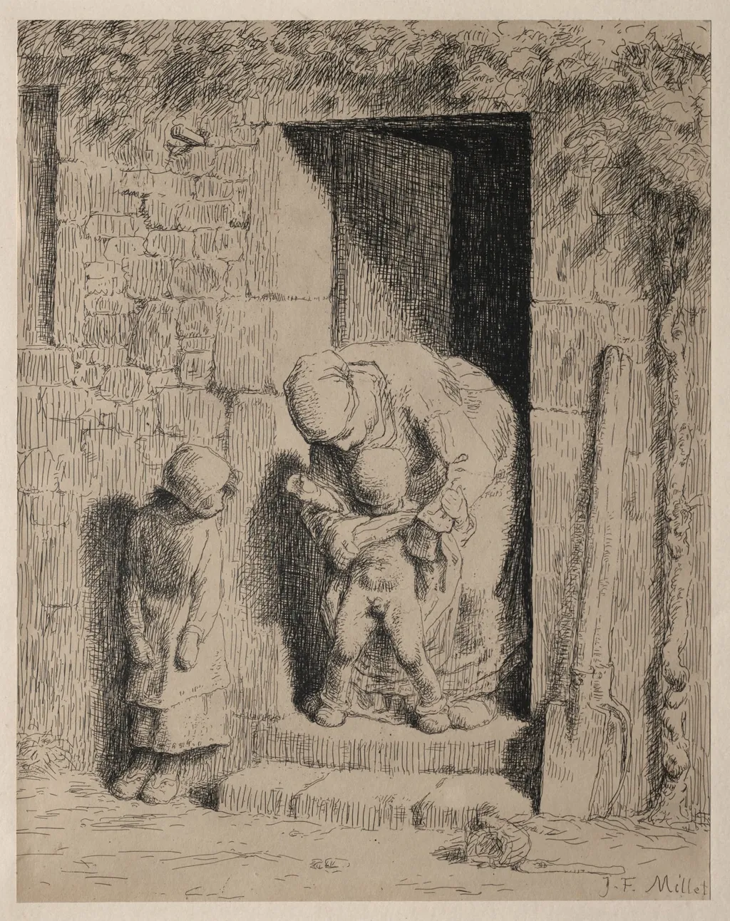 The Maternal Precaution, by Jean François Millet, 1860