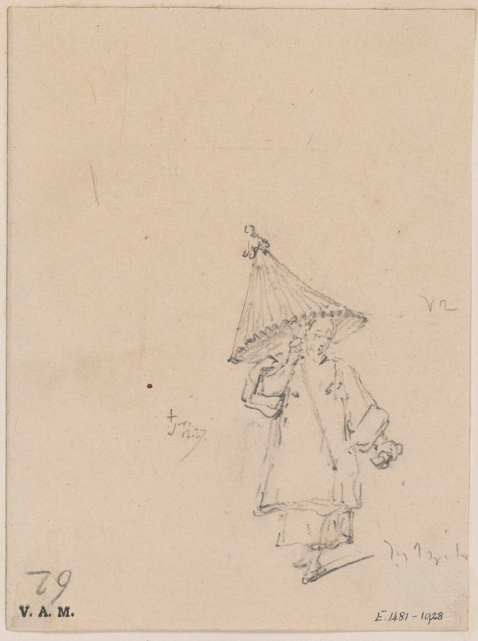 A Chinese woman holding a parasol, detail