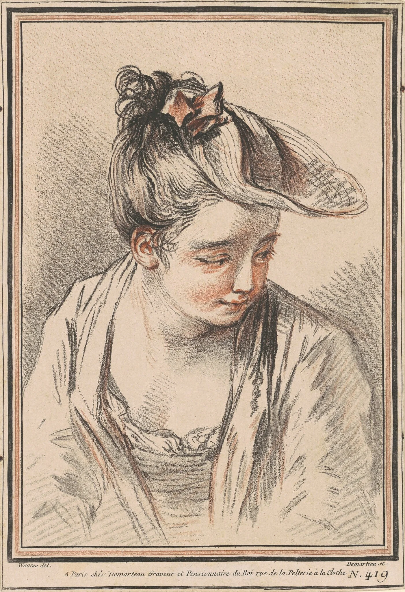 Head of a Young Woman Wearing a Hat, detail
