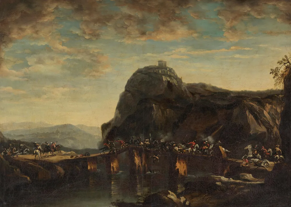 Cavalry engagement on a bridge, by Jacques Courtois, unspecified, 1648
