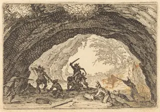 Soldiers Attacking Robbers, by Jacques Callot, ink, 1622