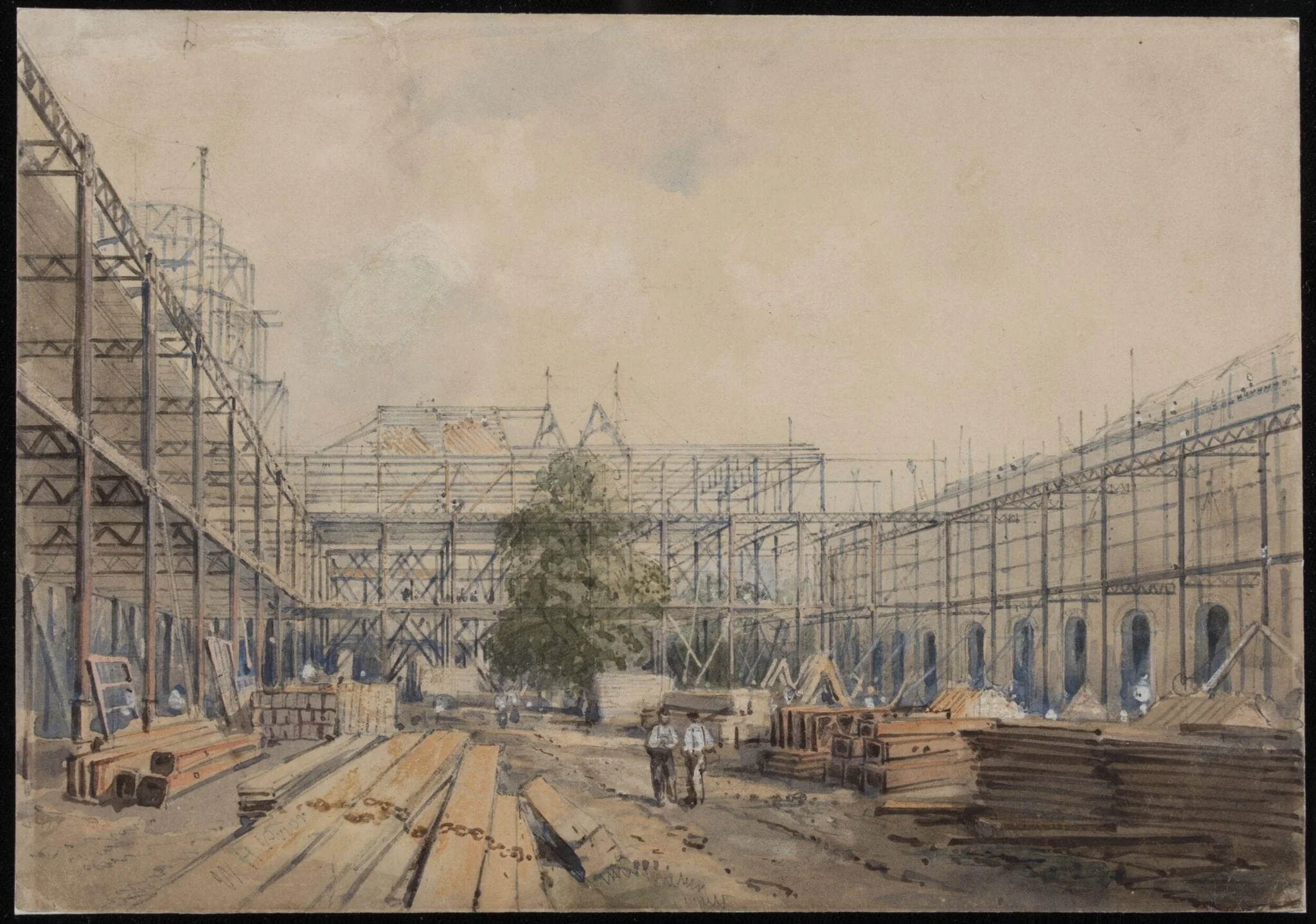 The South Court during the construction in September 1861 of the building for the International Exhibition, South Kensington, detail