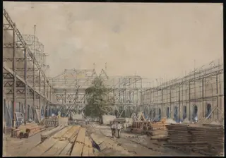 The South Court during the construction in September 1861 of the building for the International Exhibition, South Kensington, by William Henry Prior, 1862