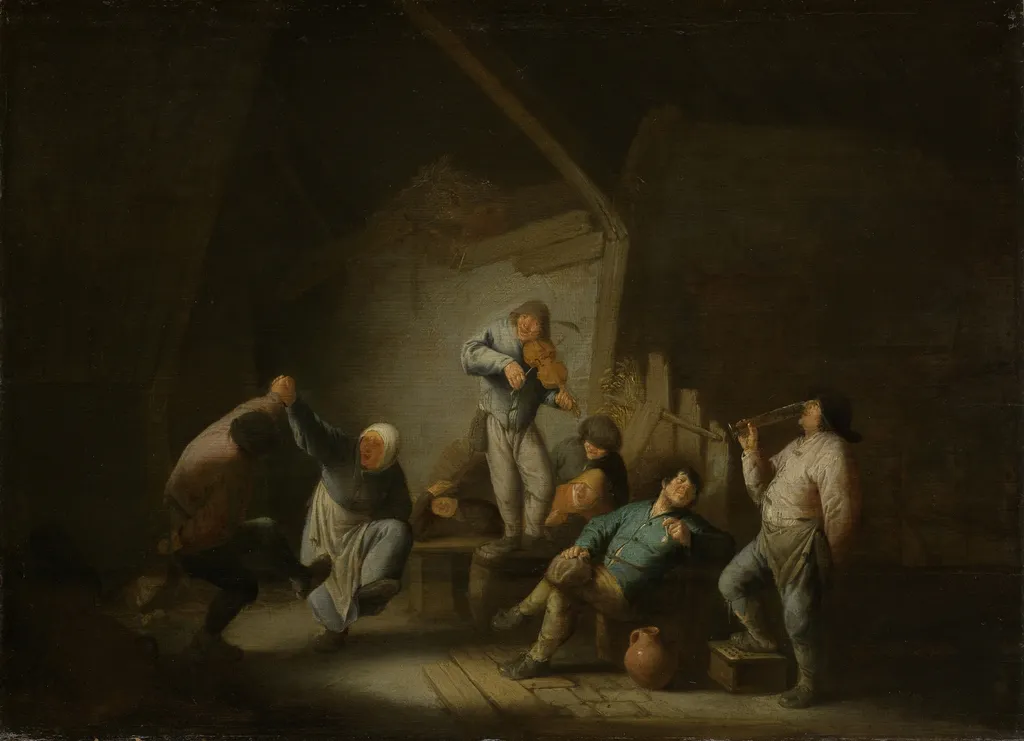 Dancing couple, by Adriaen van Ostade, oil, 1650