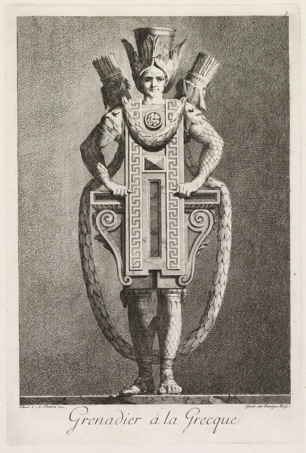 Grenadier in the Greek Style, Plate 3, by Benigno Bossi, 1771
