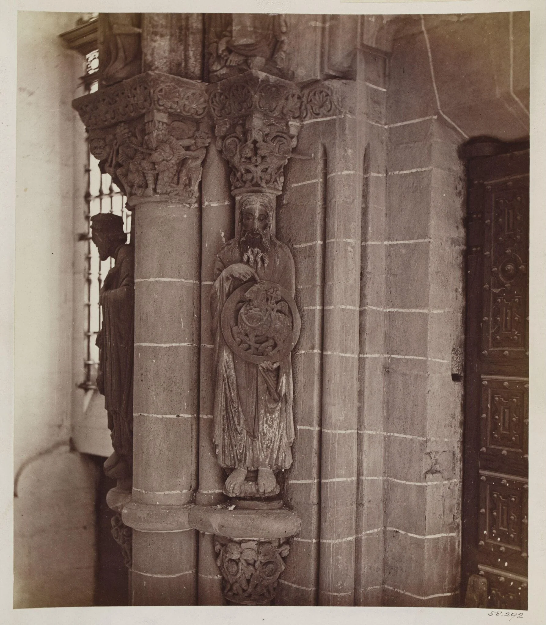 Cathedral, Santiago, Spain, Portico de la Gloria, Sculpture on pier, detail