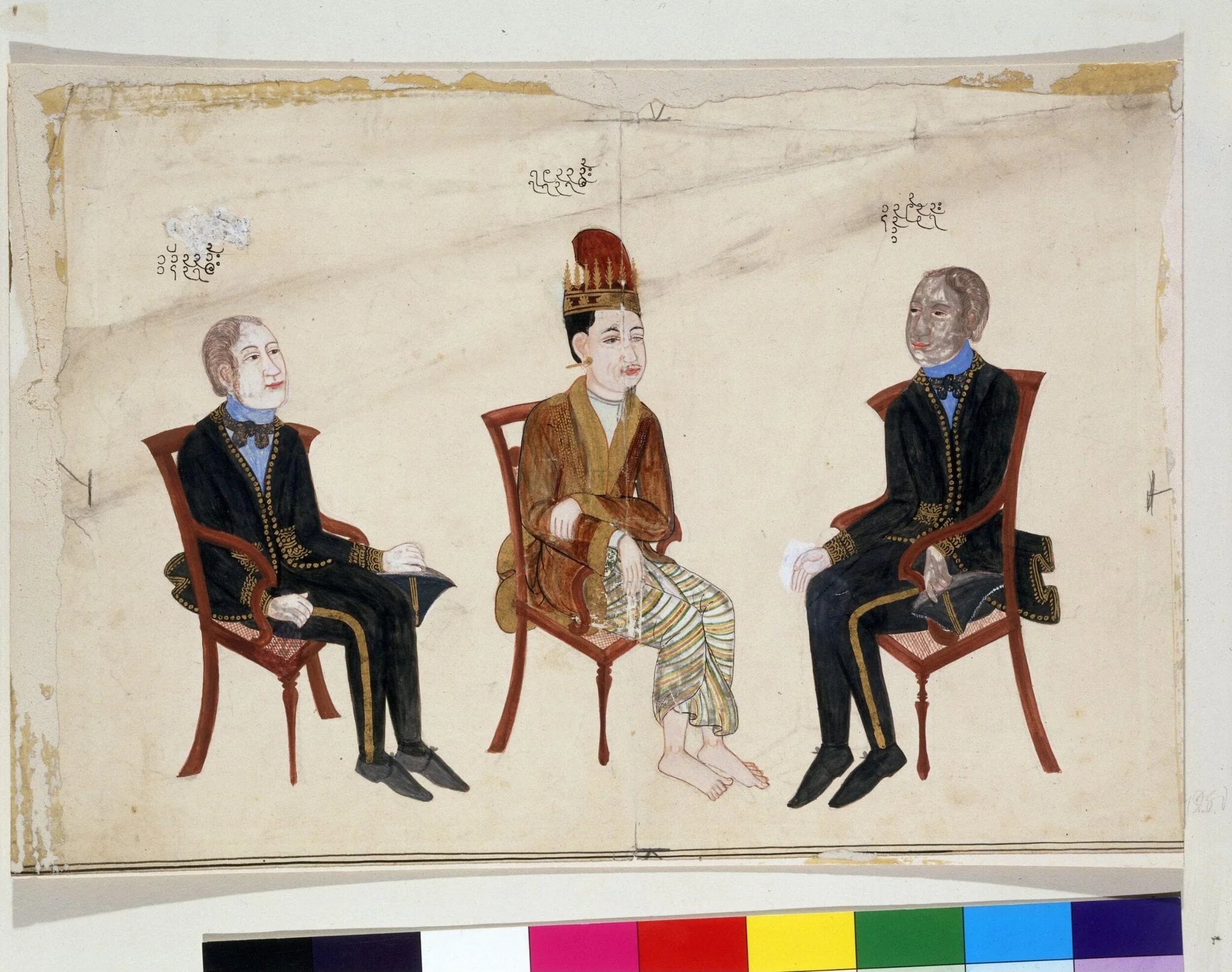 One of three drawings recording the mission of friendship led by Sir Arthur Phayre and his meeting with the envoy of King Mindon of Burma in Calcutta, 1854., detail