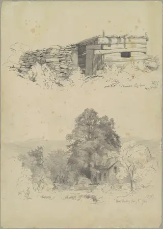 The Deserted Pigpen; and West Hurley, by Andrew Fisher Bunner, graphite, 1866