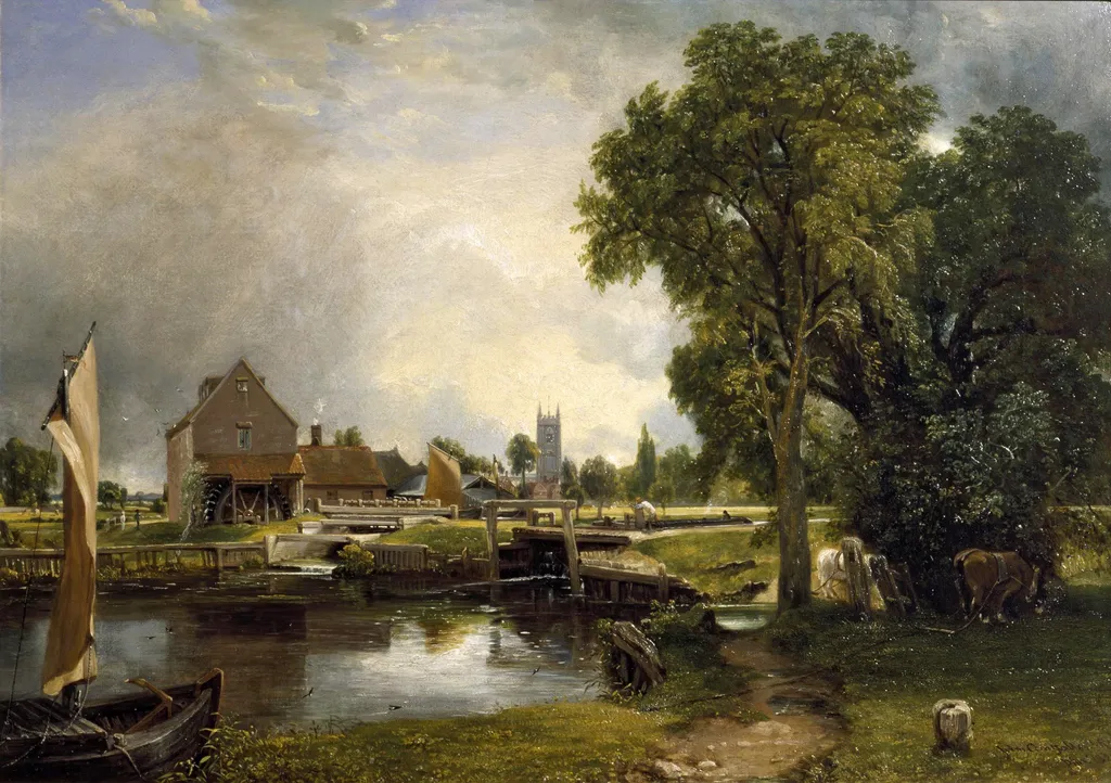 Dedham Lock and Mill, by John Constable, oil, 1820
