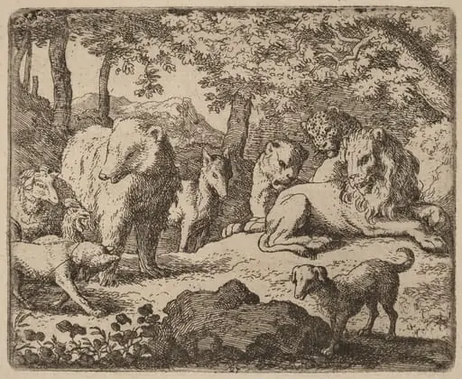 Reynard is Released to Tell His Story, by Allart van Everdingen, ink, 1650