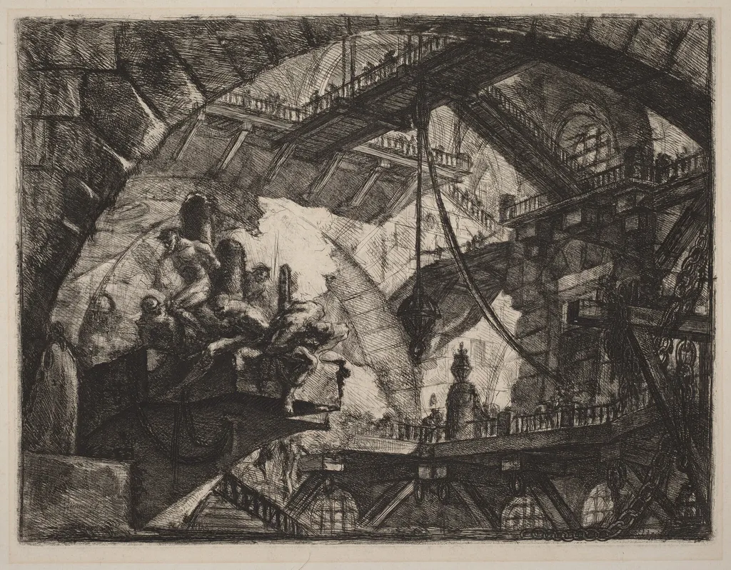 Prisoners on a Projecting Platform, by Giovanni Battista Piranesi, ink