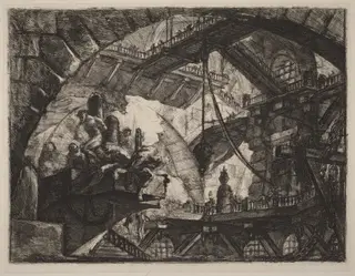 Prisoners on a Projecting Platform, by Giovanni Battista Piranesi, ink