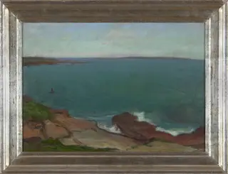 Marine landscape with a small boat, by Władysław Ślewiński, oil, 1900