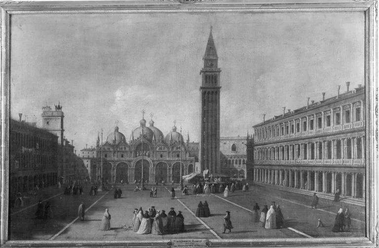 Markusplatz in Venedig mit Blick gegen Campanile und Dogenpalast (Nachahmer), detail