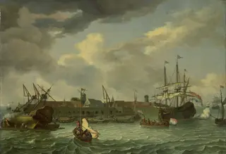 Onrust Island near Batavia, by Abraham Storck, oil, 1700
