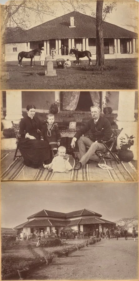 Captain Falkner's Bungalow, Neemuch (recto, top); Col. Carpendale and family, Neemuch (recto, bottom); Major Creagh's home, Mhon (verso), detail