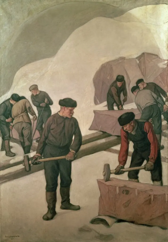 In the Stone-Quarry, by Pekka Halonen, oil, 1903