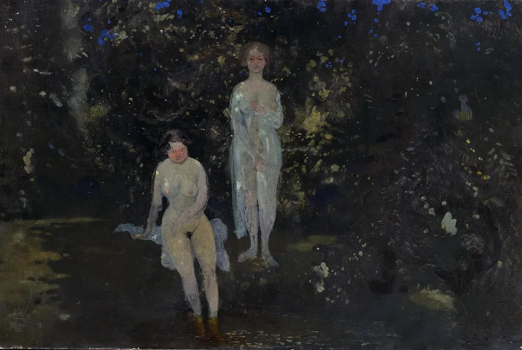 Women Bathing, by Konstantin Somov, oil, 1910