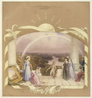 Figures admiring a painting on the terrace at Richmond, by George Fennel Robson, watercolor